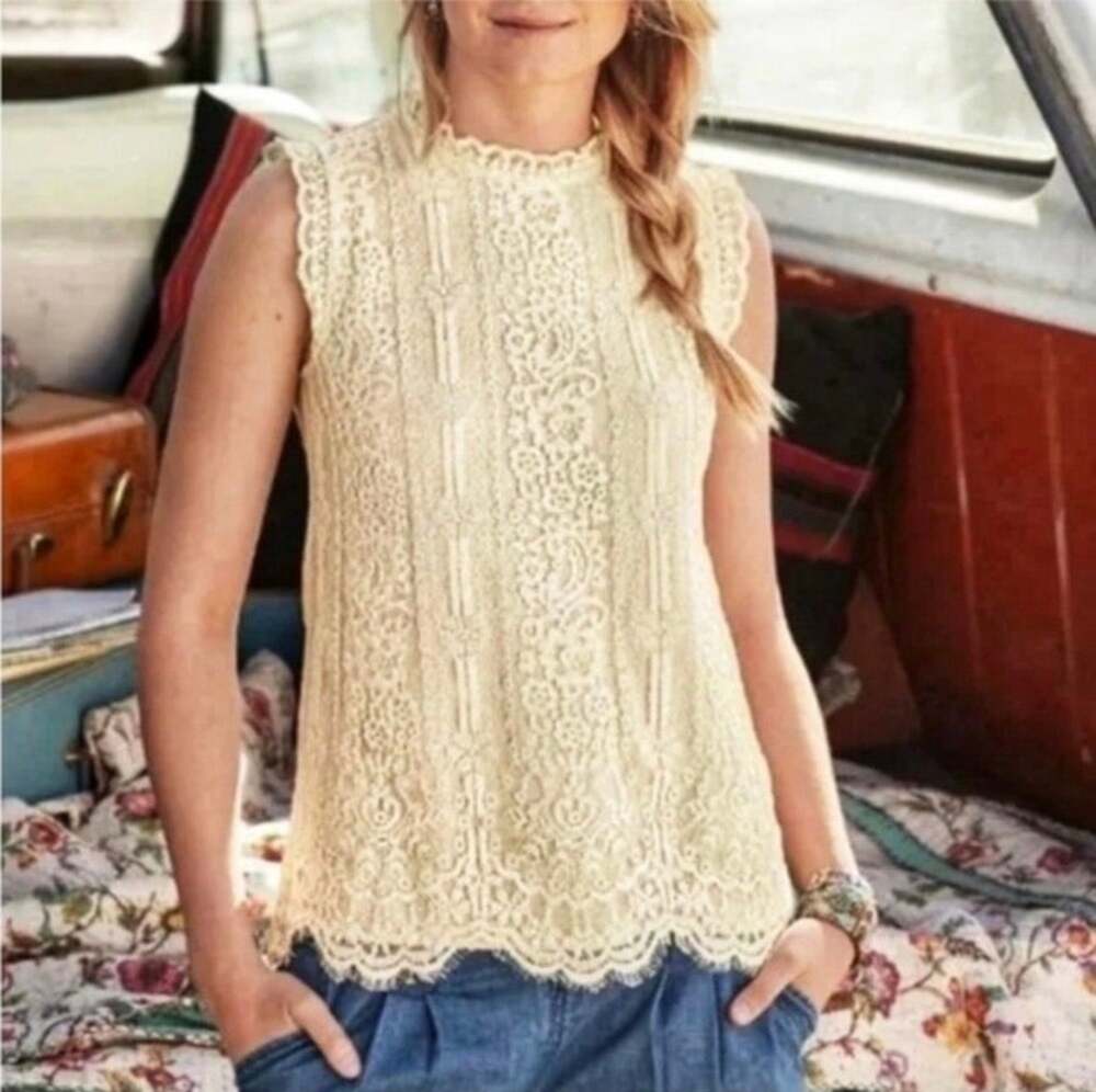 SUNDANCE $120  Esme Ivory Lace Tank Blouse Top Sz Large EUC
